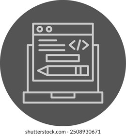 Edit Code Line Grey Circle Vector Icon Design