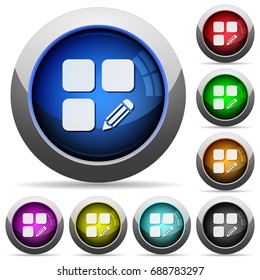 Edit component icons in round glossy buttons with steel frames