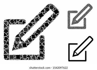 Edit composition of bumpy parts in different sizes and color tinges, based on edit icon. Vector tuberous dots are composed into composition. Edit icons collage with dotted pattern.