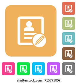 Edit contact flat icons on rounded square vivid color backgrounds.