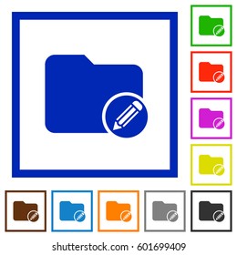 Edit directory flat color icons in square frames on white background