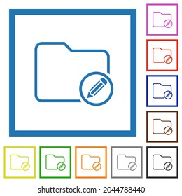 Edit directory outline flat color icons in square frames on white background