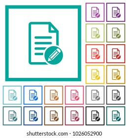 Edit document flat color icons with quadrant frames on white background