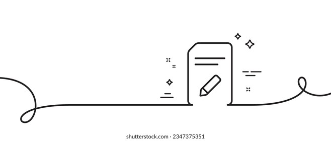 Edit Document line icon. Continuous one line with curl. Information File sign. Paper page with pencil concept symbol. Edit document single outline ribbon. Loop curve pattern. Vector
