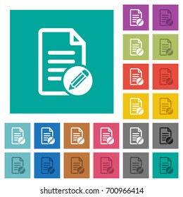 Edit document multi colored flat icons on plain square backgrounds. Included white and darker icon variations for hover or active effects.