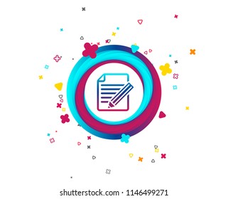 Edit document sign icon. Edit content button. Colorful button with icon. Geometric elements. Vector