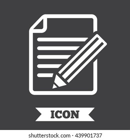 Edit document sign icon. Edit content button. Graphic design element. Flat edit document symbol on dark background. Vector