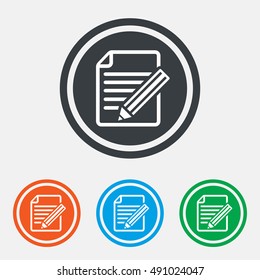 Edit document sign icon. Edit content button. Graphic design web element. Flat edit document symbol on the round button. Vector