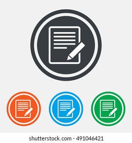 Edit document sign icon. Edit content button. Graphic design web element. Flat edit symbol on the round button. Vector