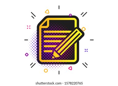 Edit document sign icon. Halftone dots pattern. Edit content button. Classic flat edit icon. Vector