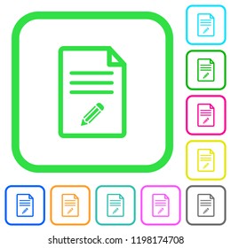 Edit document vivid colored flat icons in curved borders on white background