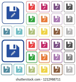 Edit file color flat icons in rounded square frames. Thin and thick versions included.