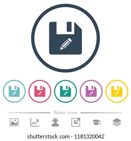 Edit file flat color icons in round outlines. 6 bonus icons included.