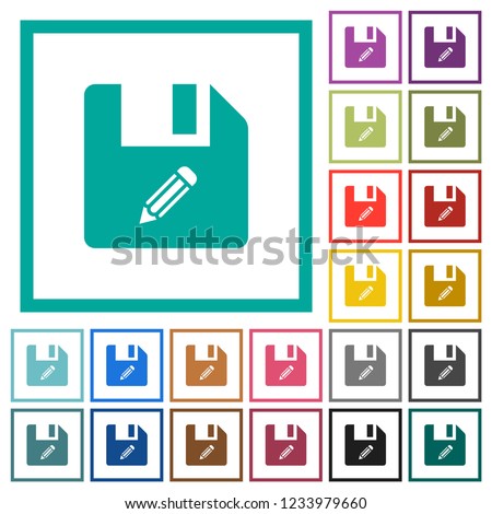 Edit file flat color icons with quadrant frames on white background
