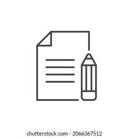 Edit file linear icon. Sheet of paper and pencil. Thin line customizable illustration. Vector isolated outline drawing. Editable stroke