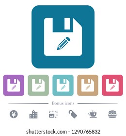 Edit file white flat icons on color rounded square backgrounds. 6 bonus icons included