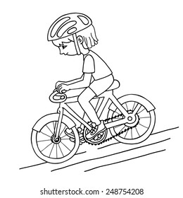 Edit girl on a bicycle contour vector drawing. Healthy lifestyle background.