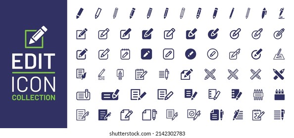 Edit icon collection. Writing note symbol vector illustration.