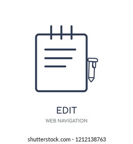Edit icon. Edit linear symbol design from Web navigation collection. Simple outline element vector illustration on white background.