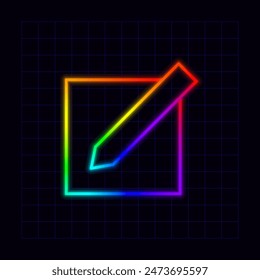 Edit icon, neon rainbow visuals, gradient mesh graphics, glowing colorful aesthetic.