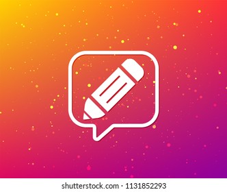 Edit icon. Pencil for drawing symbol. Soft color gradient background. Speech bubble with flat icon. Vector