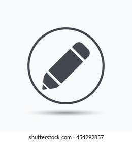 Edit icon. Pencil for drawing symbol. Circle button with flat web icon on white background. Vector