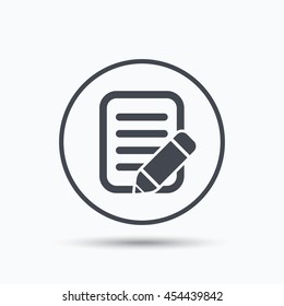 Edit icon. Pencil for drawing symbol. Circle button with flat web icon on white background. Vector