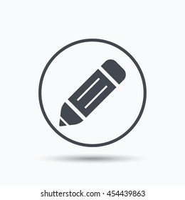 Edit icon. Pencil for drawing symbol. Circle button with flat web icon on white background. Vector