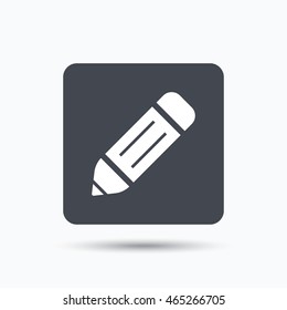 Edit icon. Pencil for drawing symbol. Gray square button with flat web icon. Vector