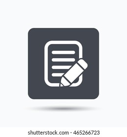 Edit icon. Pencil for drawing symbol. Gray square button with flat web icon. Vector