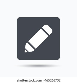 Edit icon. Pencil for drawing symbol. Gray square button with flat web icon. Vector