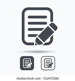 Edit icon. Pencil for drawing symbol. Square buttons with flat web icon on white background. Vector