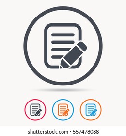 Edit icon. Pencil for drawing symbol. Colored circle buttons with flat web icon. Vector