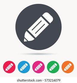 Edit Icon. Pencil For Drawing Symbol. Colored Circle Buttons With Flat Web Icon. Vector