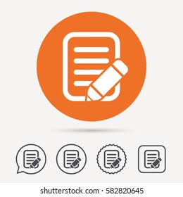 Edit icon. Pencil for drawing symbol. Circle, speech bubble and star buttons. Flat web icons. Vector