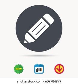Edit icon. Pencil for drawing symbol. Calendar, download arrow and new tag signs. Colored flat web icons. Vector
