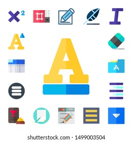 edit icon set. 17 flat edit icons.  Collection Of - superscript, font, data table, menu, eraser, align right, editor, writing, content, write, italic
