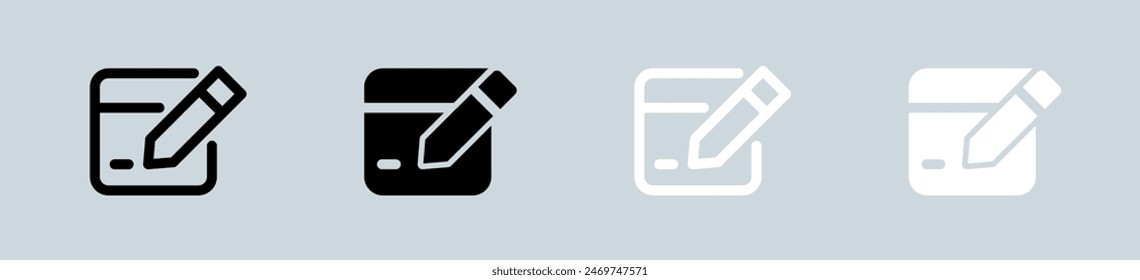 Edit icon set in black and white. Register signs vector illustration.