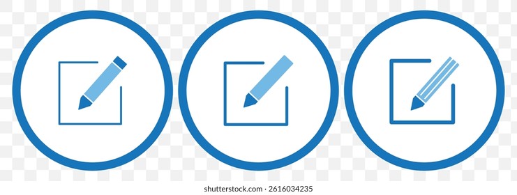Edit icon set. Blue edit document icon. edit text icon. pencil. sign up on transparent Background. EPS 10.