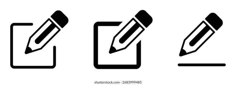 Edit icon set, create modify pen sign button. Pencil icon, sign up icon for apps, interfaces, and creative projects.