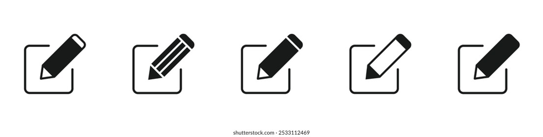 Edit icon set. Document edit icon. Text edit button. Pencil icon. Vector illustration.