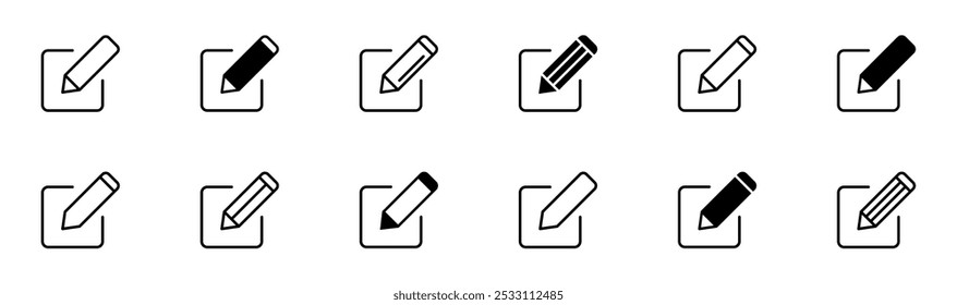 Edit icon set. Document edit icon. Text edit button. Pencil icon. Vector illustration.