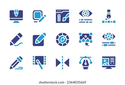 Edit icon set. Duotone color. Vector illustration. Containing edit, web design, color adjustment, color palette, graphic, add, pencil, film, reflection, vector graphic, computer.