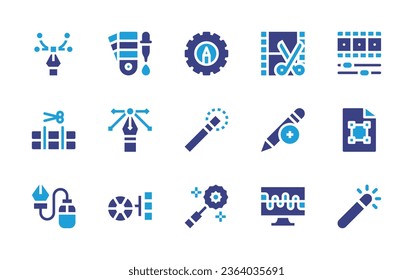 Edit icon set. Duotone color. Vector illustration. Containing settings, movie, video edition, design, color sample, clip editing, editing, edit, additive synthesis, magic wand, vector, colors.