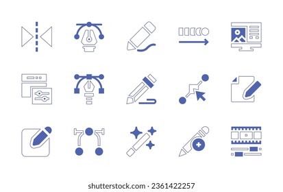 Edit icon set. Duotone style line stroke and bold. Vector illustration. Containing write, edit, pencil, blend, anchor point, reflection, vector graphic, web settings, pen tool, computer, magic tool.