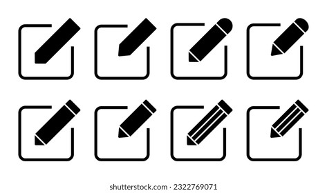 Editar ilustración de conjunto de iconos. editar el signo y el símbolo del documento. icono de edición de texto. lápiz. inscribirse