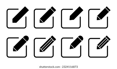 Editar ilustración de conjunto de iconos. editar el signo y el símbolo del documento. icono de edición de texto. lápiz. inscribirse
