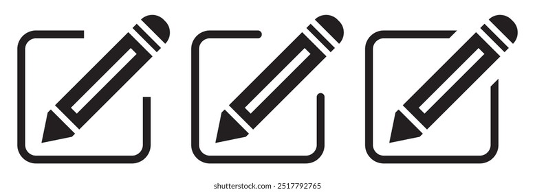 Editar conjunto de ícones. Ícone de lápis para editar o documento no Bloco de notas. ícone de lápis, ícone de inscrição. Pictograma de edição da nota de conceito comercial. Ilustração gráfica vetorial. EPS 10.