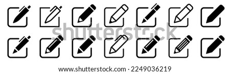 Edit icon set. Notepad edit document with pencil icon. Pencil icon, sign up icon. Business concept note edit pictogram. Vector illustration.