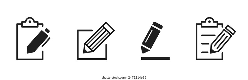 Edit icon set. Set of notepad edit documents with pencil icons. Pen icons. Editing text file documents. Sign up. Business concept note edit pictogram isolated on transparent background. Vector